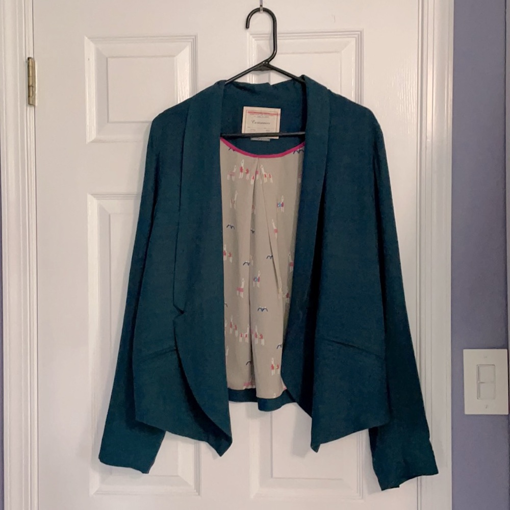 Anthropologie Cartonnier Teal Open Blazer Sz L